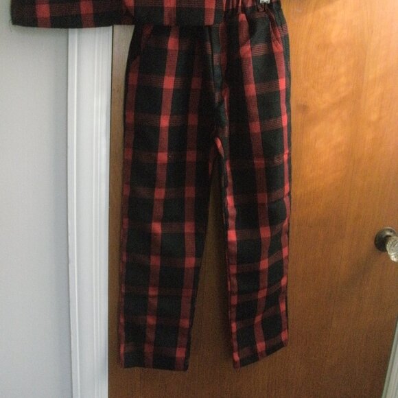 Luobo Bei Bei 3 Piece Formal Suit Plaid Navy Blue Red Matching Jacket Vest Pants - Picture 3 of 4